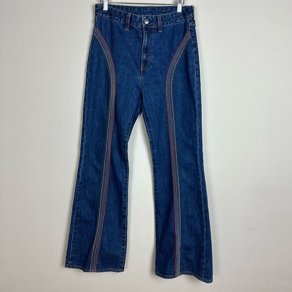 Simon Miller 70s style rainbow stitched high waist flare jeans size 28 - Picture 2 of 6